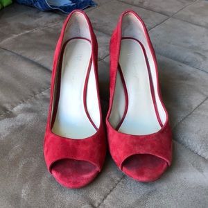 I.N.C. Red Suede Peep-Toe Wedges